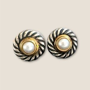 David Yurman Pearl Classic Cable Cookie Stud Earrings 925 585